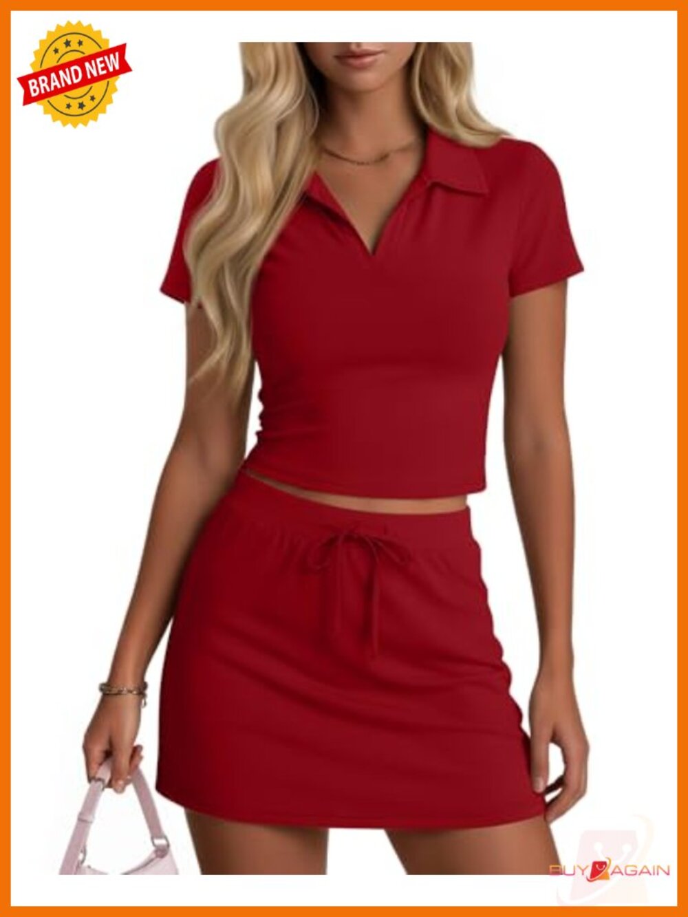Two Piece Skirt Set Cotton Tennis Outfit Lapel Crop Top Skirt with Shorts